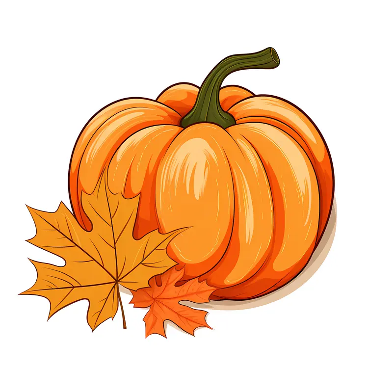 Orange Pumpkin with Autumn Leaves