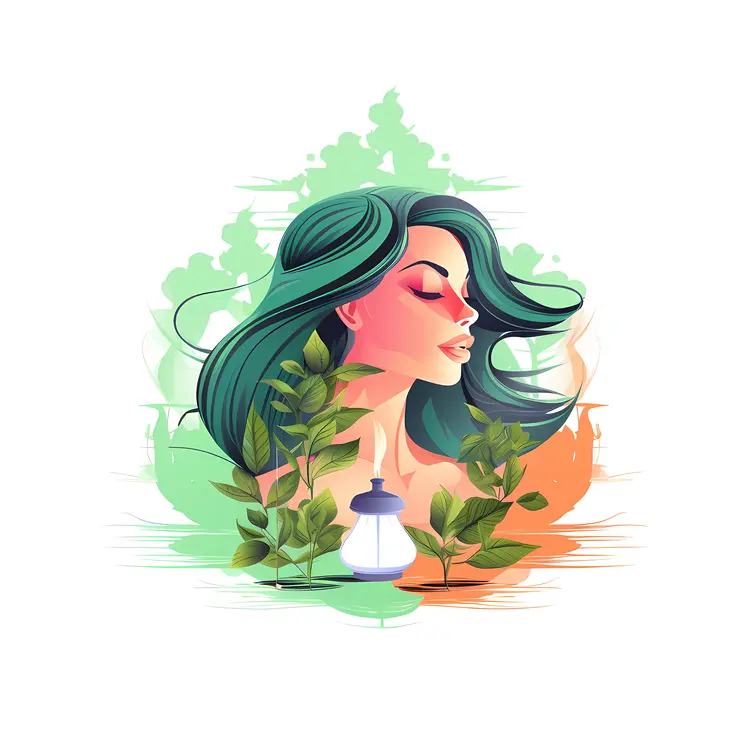 Woman with Green Hair and Leaves
