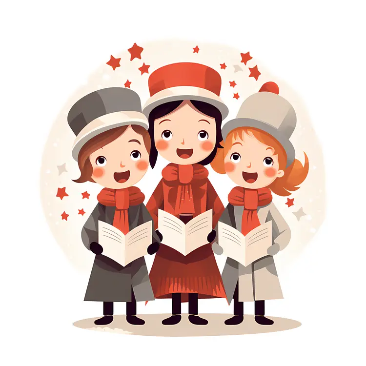 Children Singing Christmas Carols in Winter