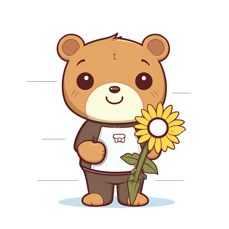 Cute Bear Holding Sunflower Illustration