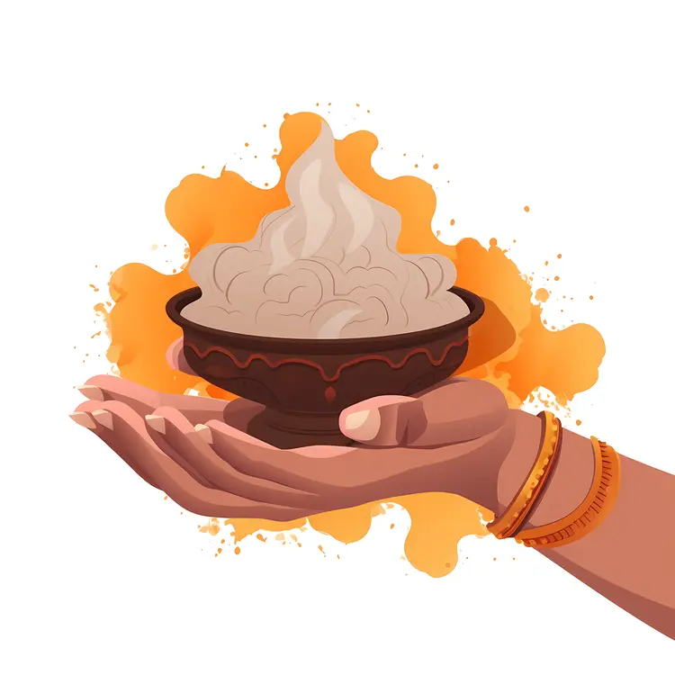 Hand Holding a Sacred Lamp with Flames