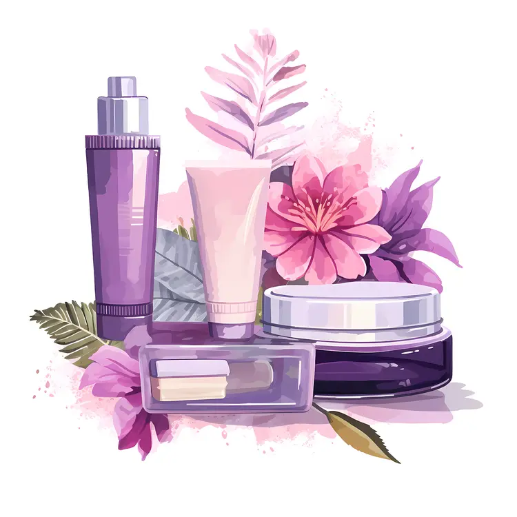 Elegant Cosmetic Bottles with Floral Arrangement