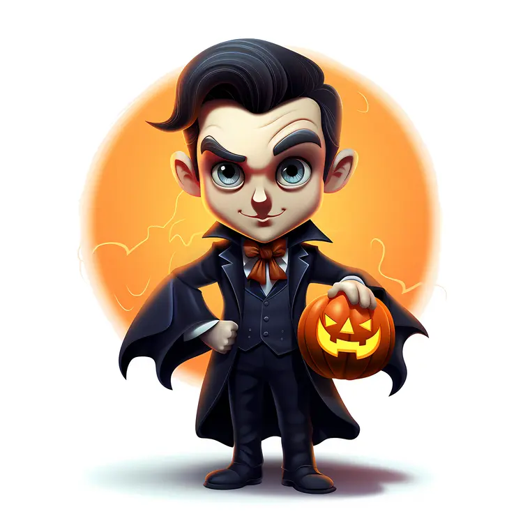 Cartoon Vampire Holding a Pumpkin