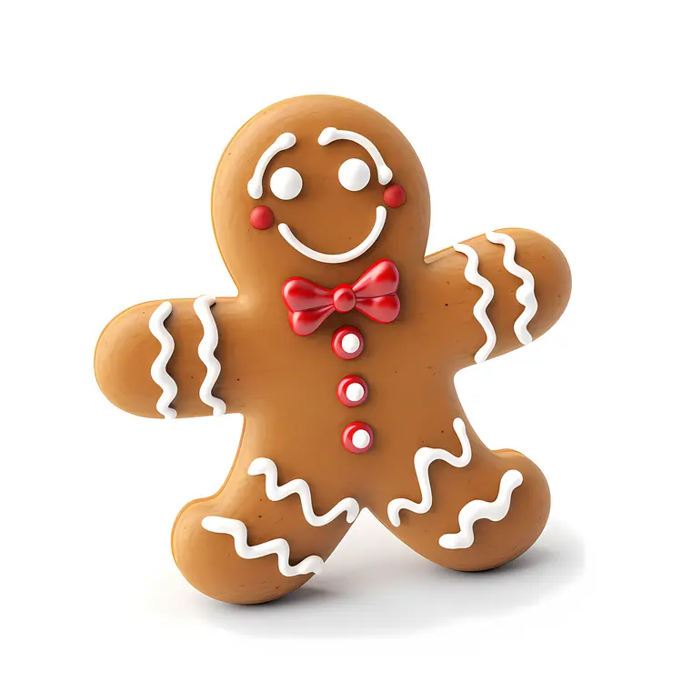 Gingerbread Man Cookie with Red Bow Tie and White Icing