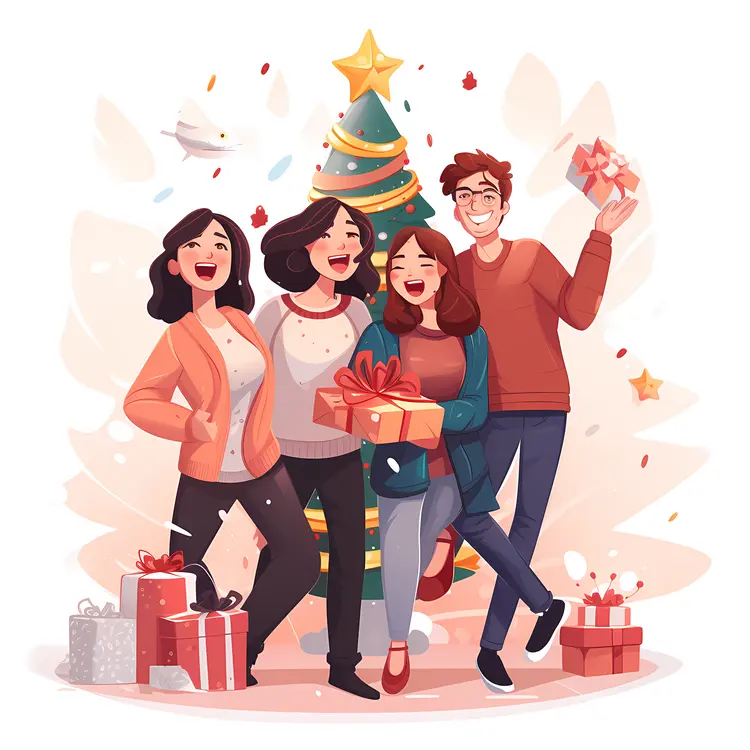 Friends Exchanging Christmas Gifts