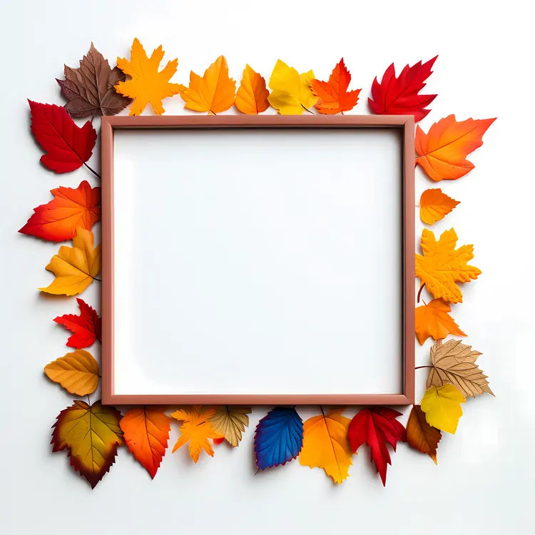 Colorful Autumn Leaves Frame with Wooden Border