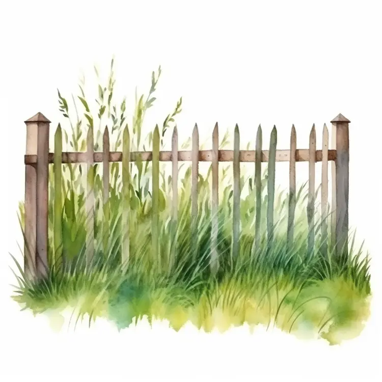 Wooden Fence with Overgrown Grass