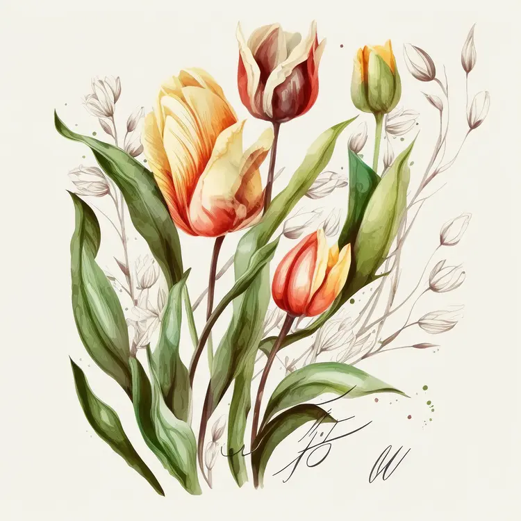 Beautiful Tulip Illustration in Watercolor Style