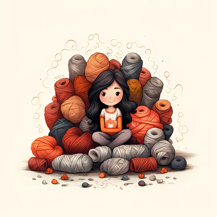 Girl Surrounded by Yarn