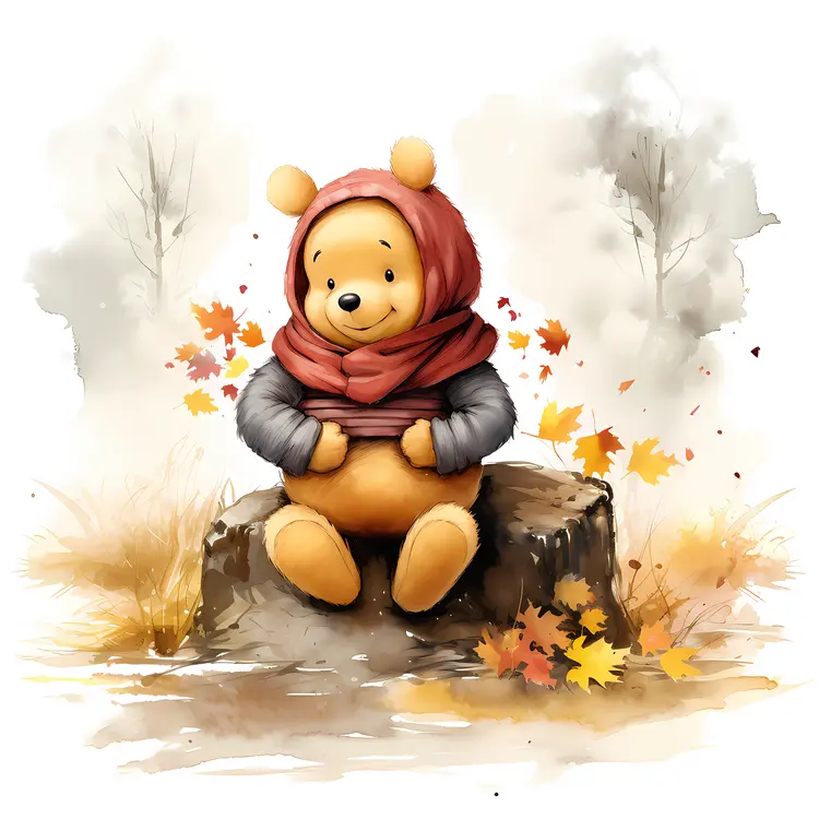 Cute Bear in Autumn Scarf