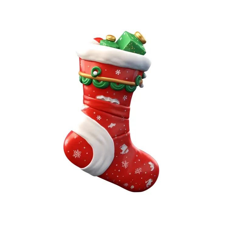 Red Christmas Stocking with Gift Box and Snowflakes