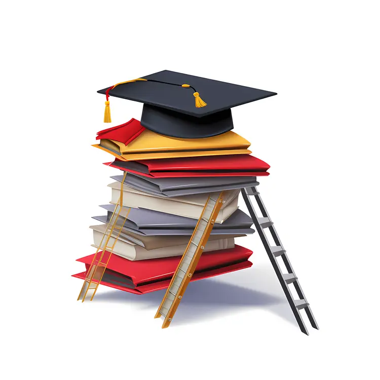 Graduation Cap on Stack of Books with Ladders