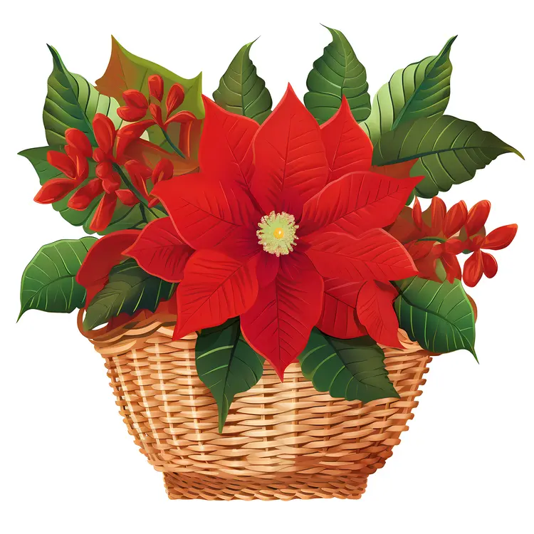 Red Poinsettia in a Basket
