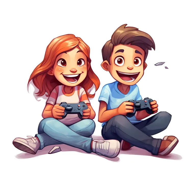 Kids Playing Video Games with Controllers