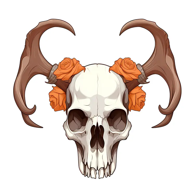 Skull with Orange Roses