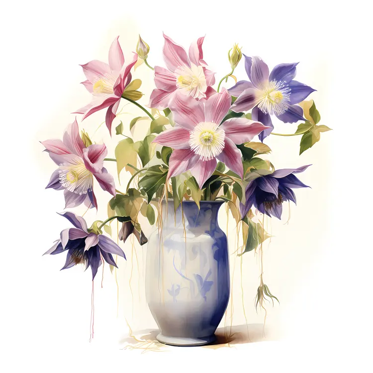 Pink and Purple Flowers in a Tall Vase