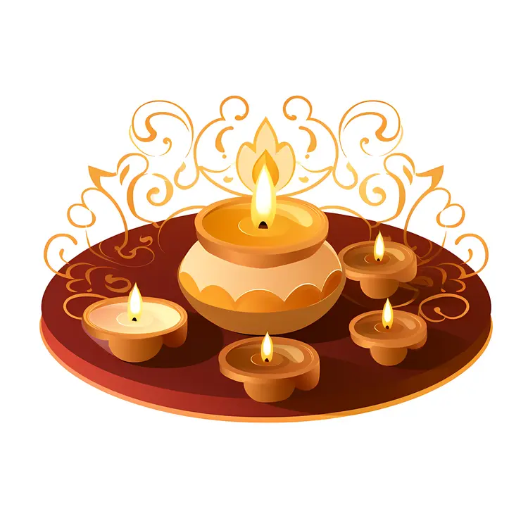 Decorative Diya on a Plate for Diwali