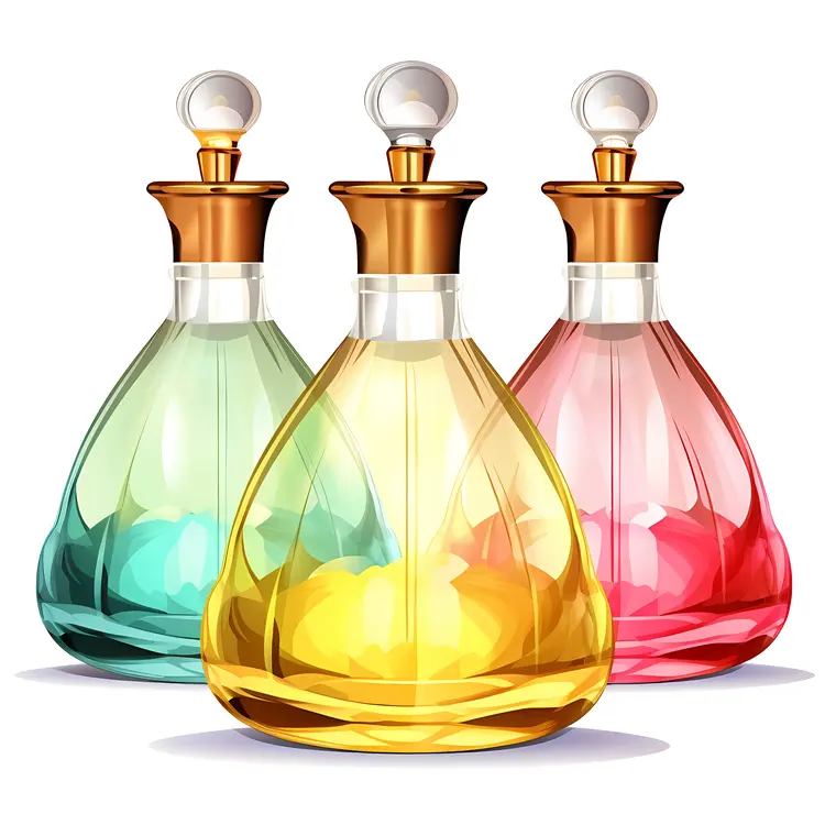 Colorful Perfume Bottles with Golden Caps