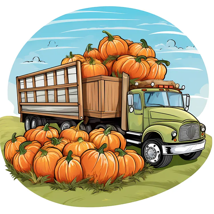 Green Truck with Pumpkins