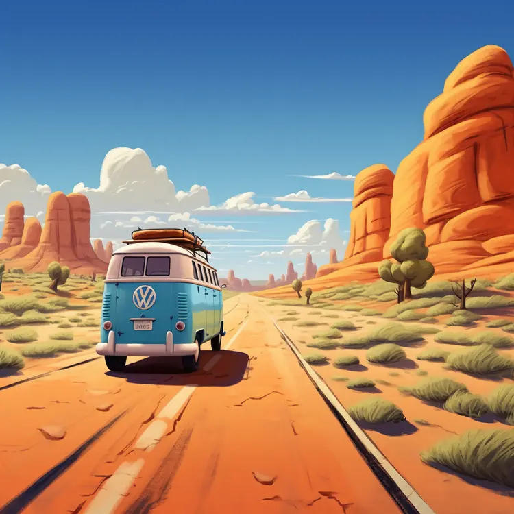 Blue Van in Desert