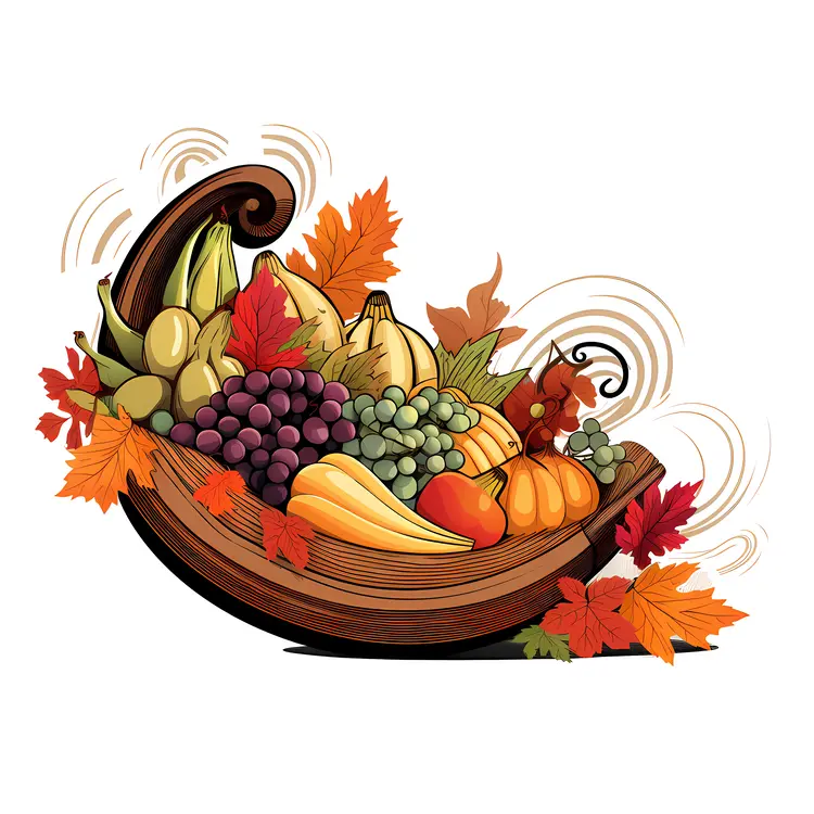 Cornucopia with Vegetables and Autumn Leaves