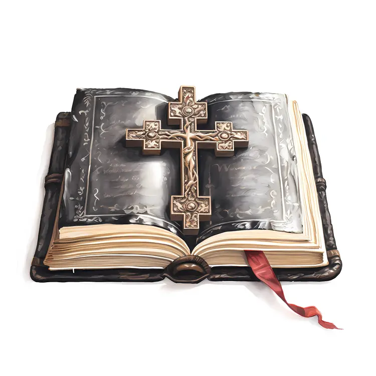 Bible with Ornate Cross and Bookmark