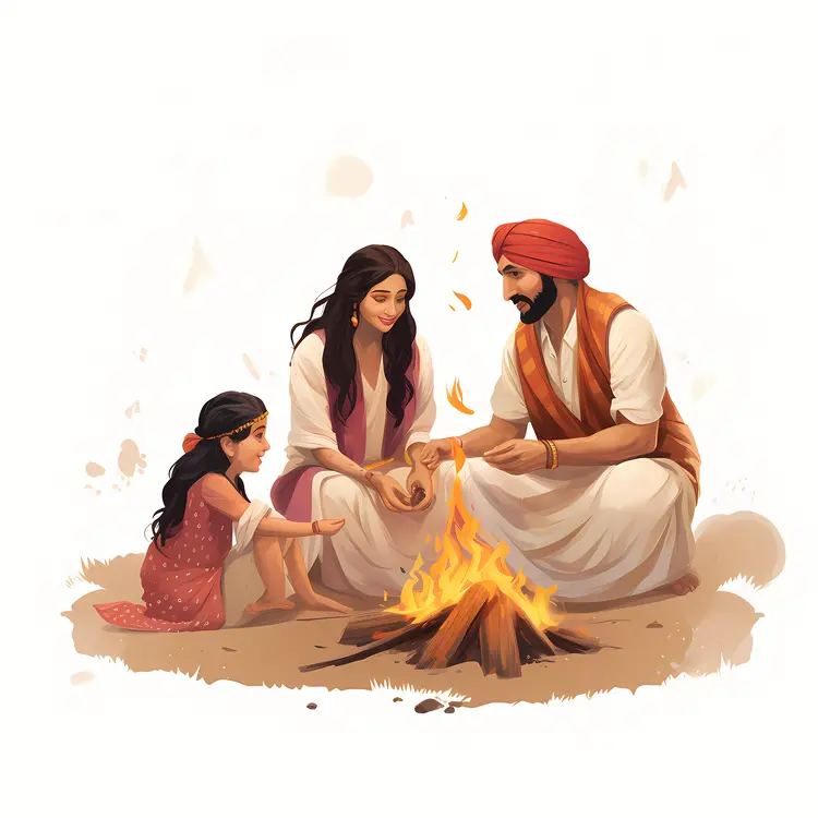 Family Celebrating Around Bonfire