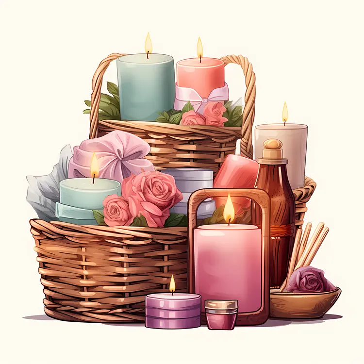 Basket with Candles and Roses