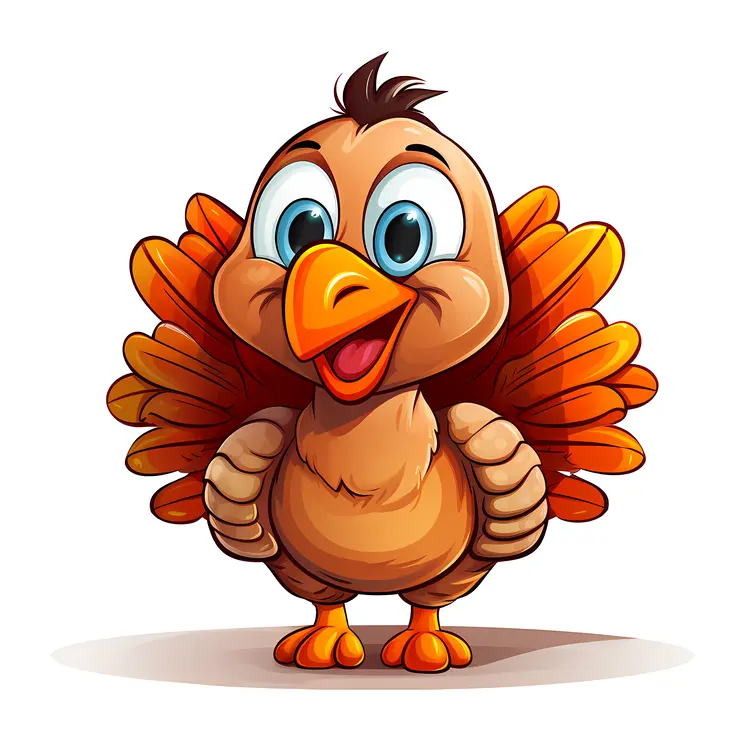 Cute Cartoon Turkey with Orange Feathers