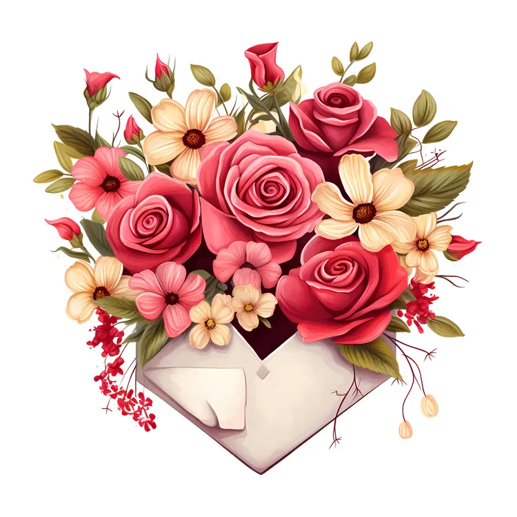 Red Roses and Flowers in Envelope