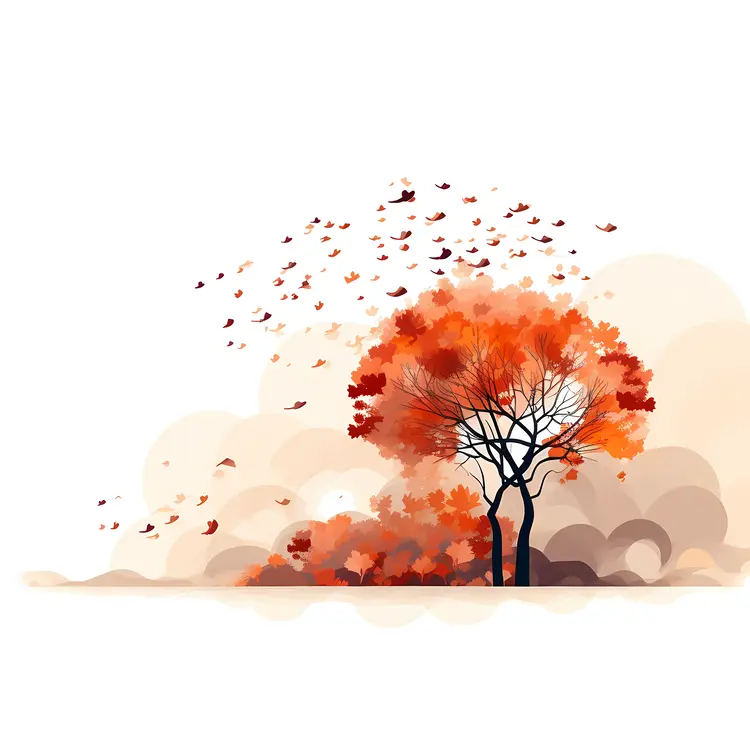 Autumn Tree with Falling Leaves