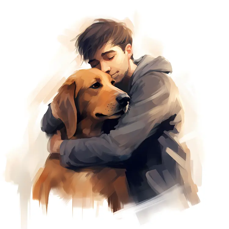 Man Hugging His Brown Dog
