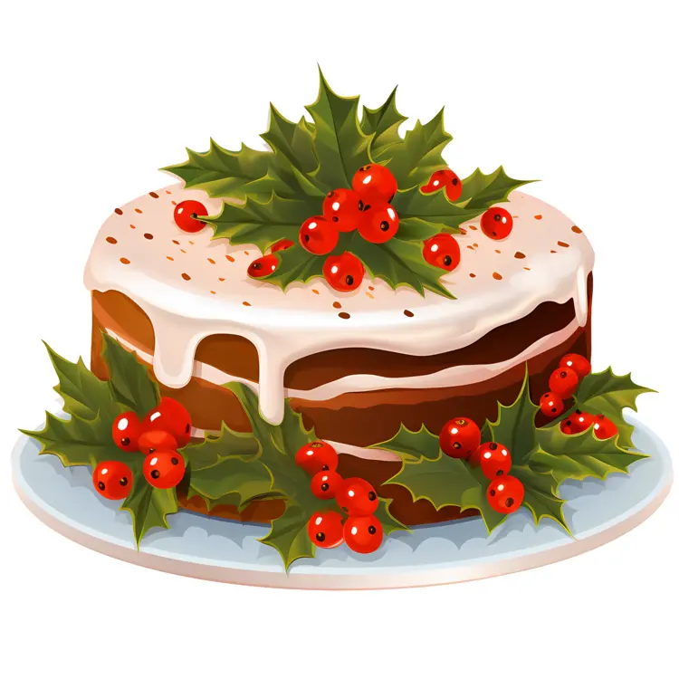 Christmas Cake with Holly and Berries