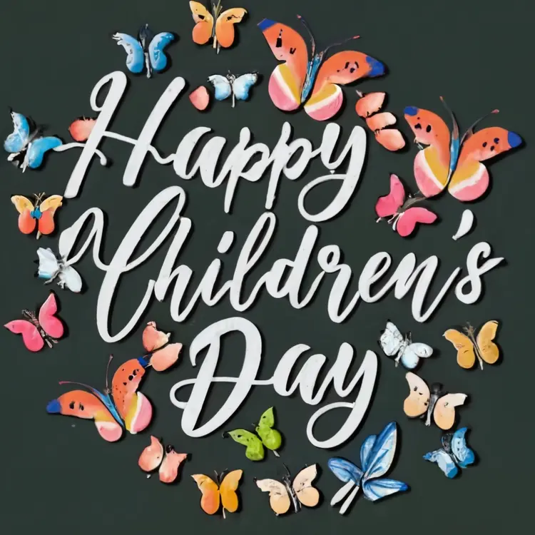 Happy Children's Day Text with Butterflies
