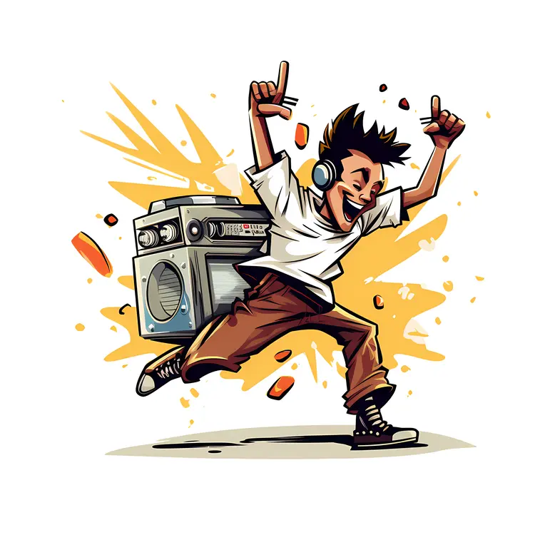 Energetic Dancing Boy with Boom Box