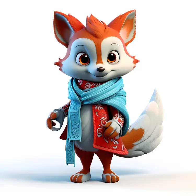 Cute Cartoon Fox with a Scarf