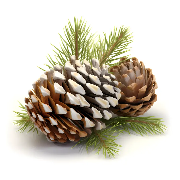 Two Pine Cones with Green Needles