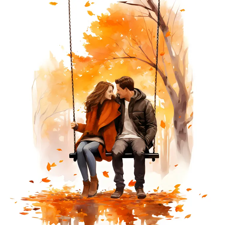 Couple on Swing in Autumn