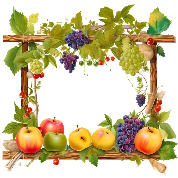 Colorful Fruits in Wooden Frame for Harvest Festival