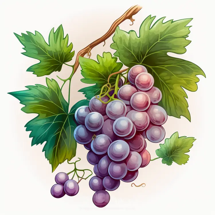 Beautiful Purple Grapes on Vine Illustration