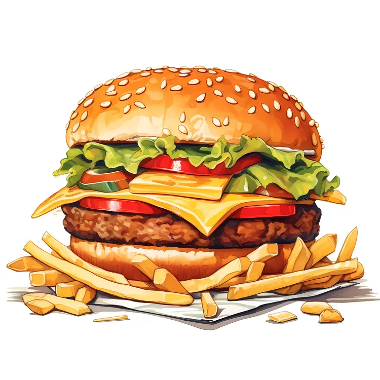 Delicious Burger with French Fries