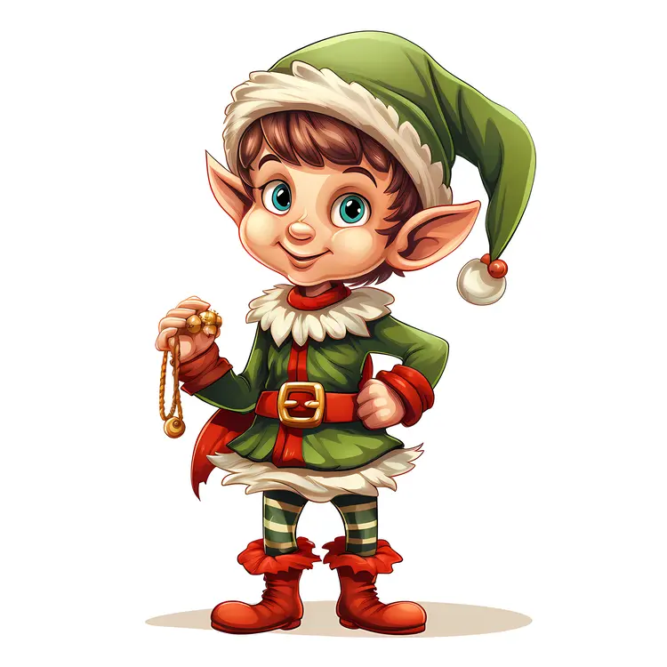 Charming Elf with Bell in Green Outfit