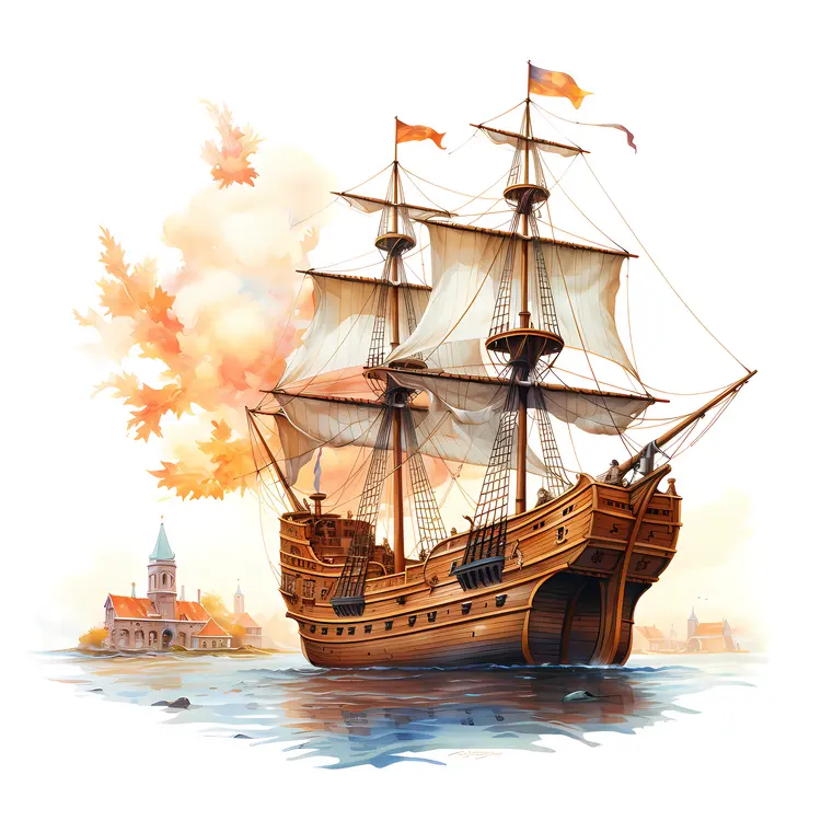 Classic Sailing Ship Near the Shore