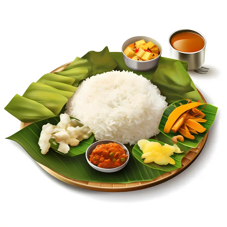 Traditional Indian Meal on Banana Leaf