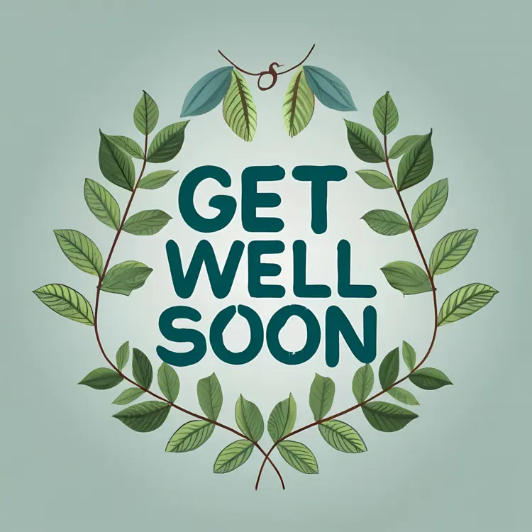Get Well Soon Message with Green Leaf Wreath
