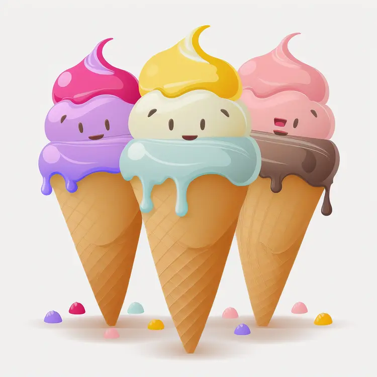 Cute Colorful Ice Cream Cones Illustration