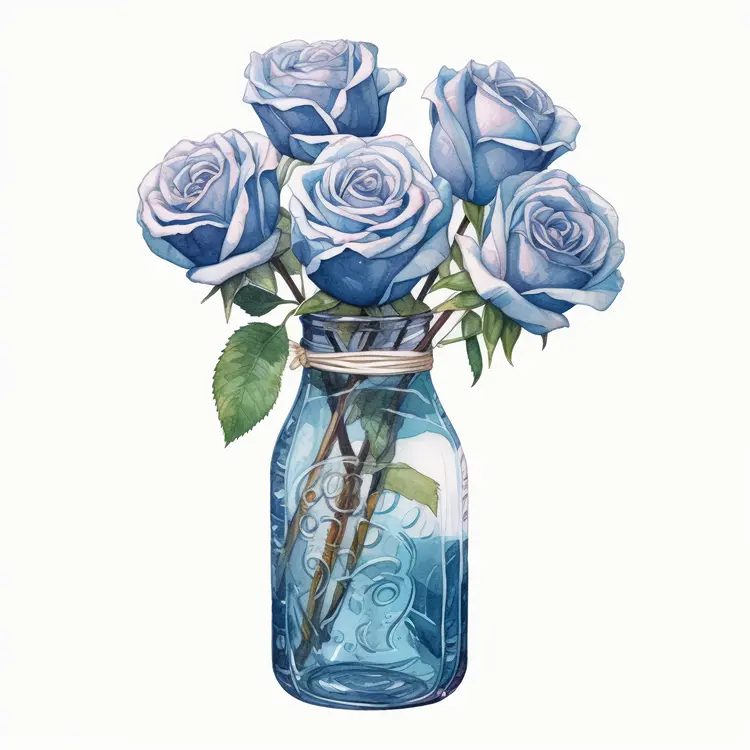 Beautiful Blue Roses in Glass Jar