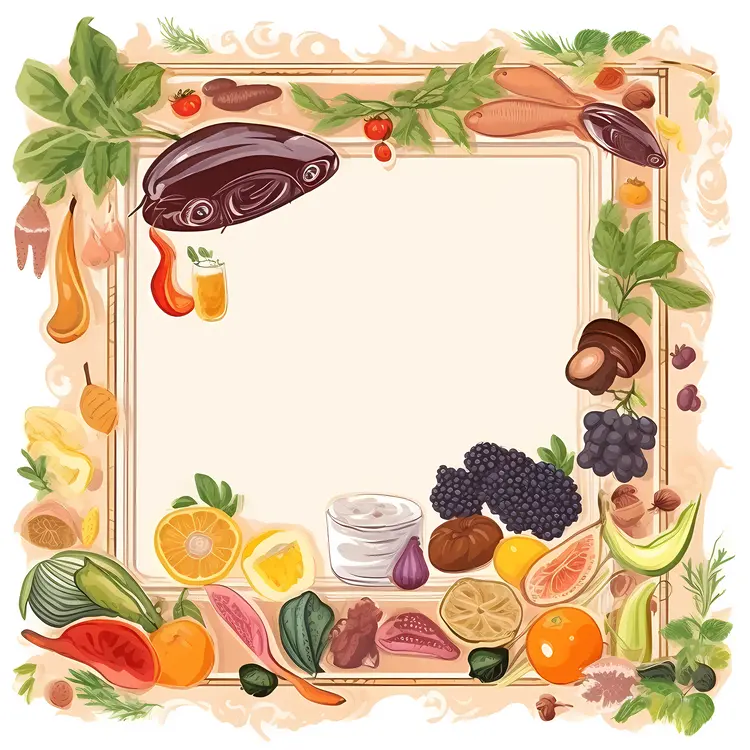 Colorful Food Illustration with Fruits and Vegetables