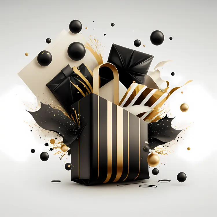 Luxurious Black and Gold Shopping Bag with Gifts