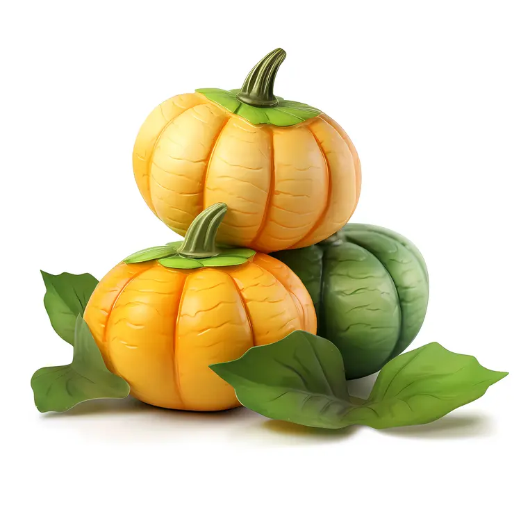 Stacked Pumpkins with Green Leaves